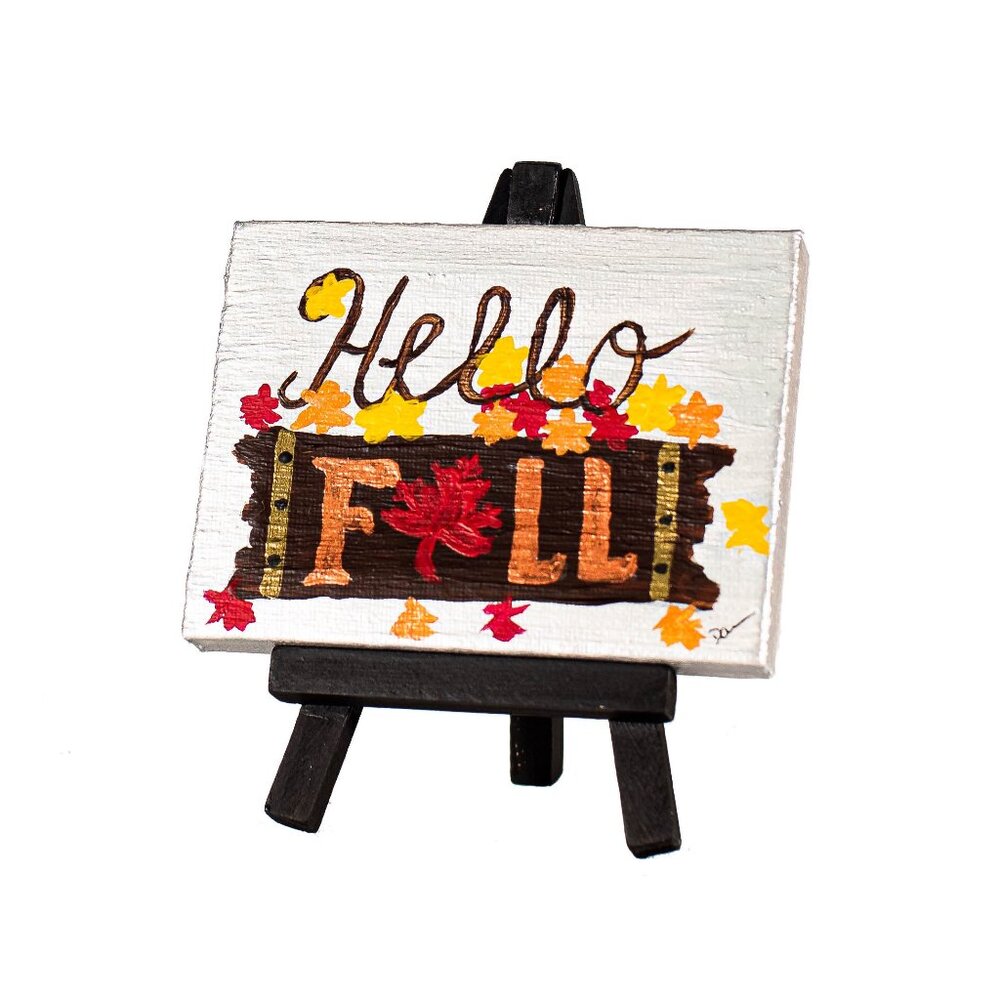 "Hello Fall I" Original Table Art Painting w/Easel by Dawn M. Wayand